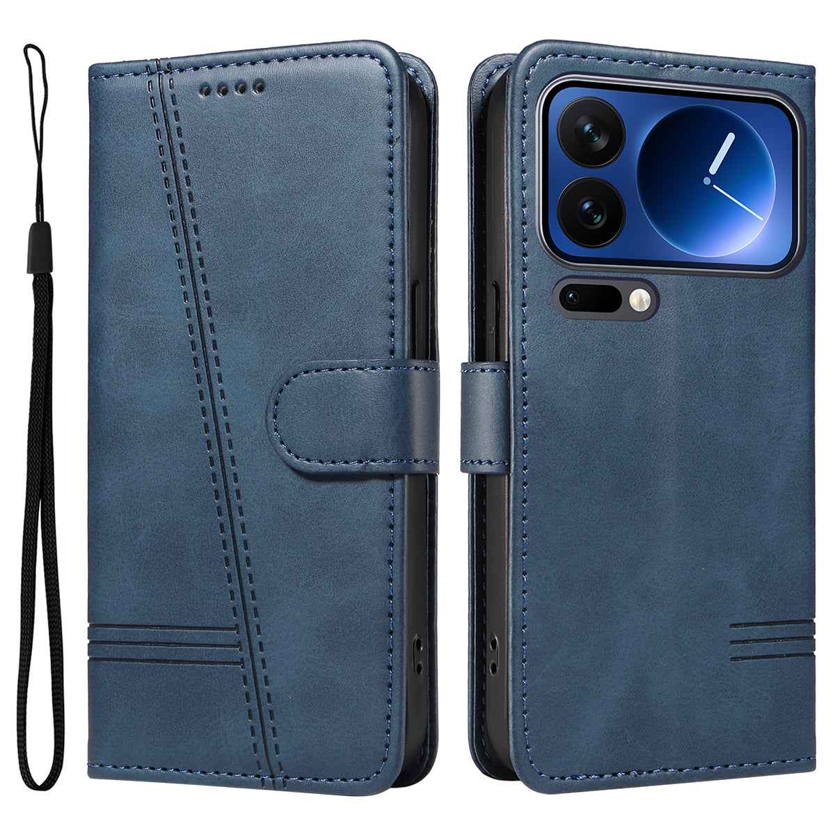 For Xiaomi 17 Pro Wallet Case T-Shape Lines Leather Phone Cover Stand - Blue