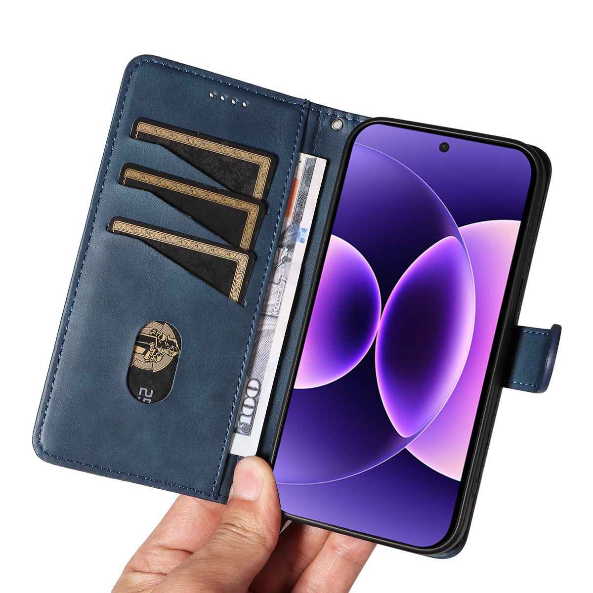 For Xiaomi 17 Pro Wallet Case T-Shape Lines Leather Phone Cover Stand - Blue
