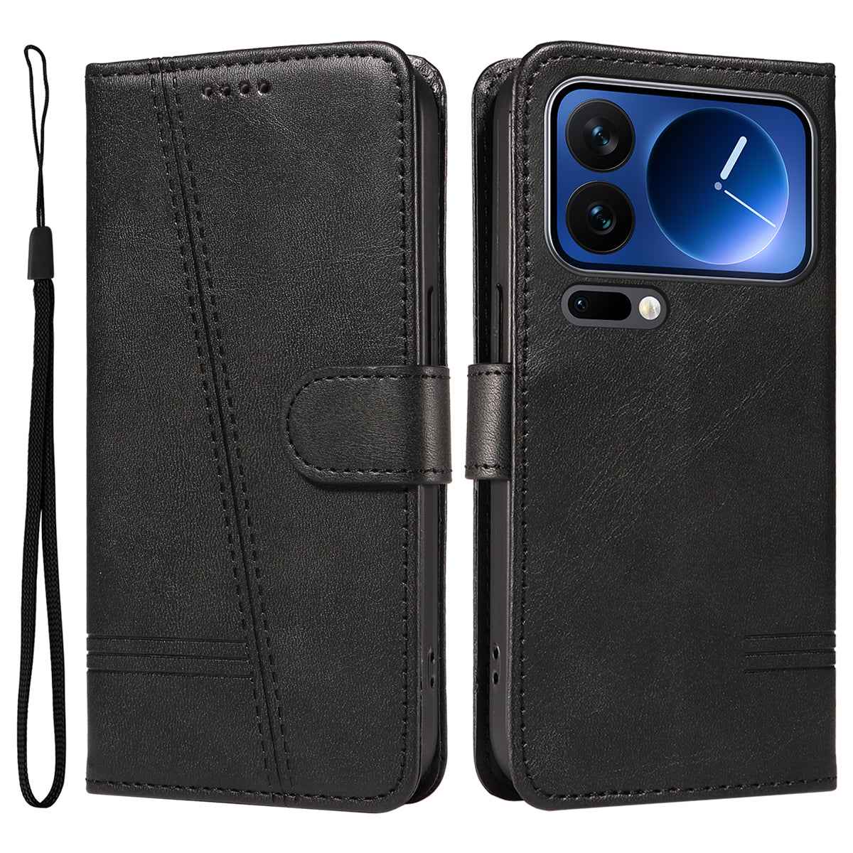 For Xiaomi 17 Pro Wallet Case T-Shape Lines Leather Phone Cover Stand -  Black