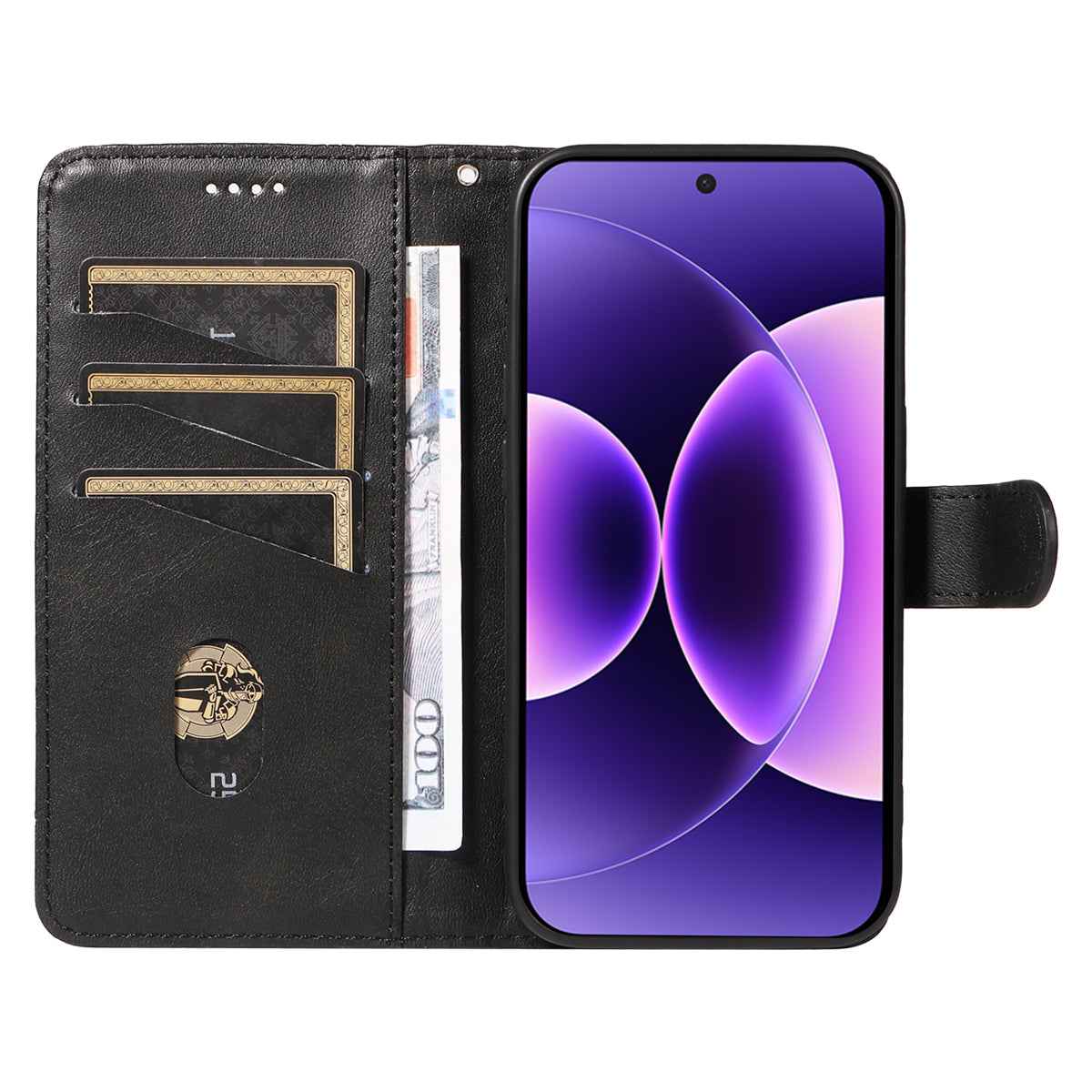 For Xiaomi 17 Pro Wallet Case T-Shape Lines Leather Phone Cover Stand -  Black