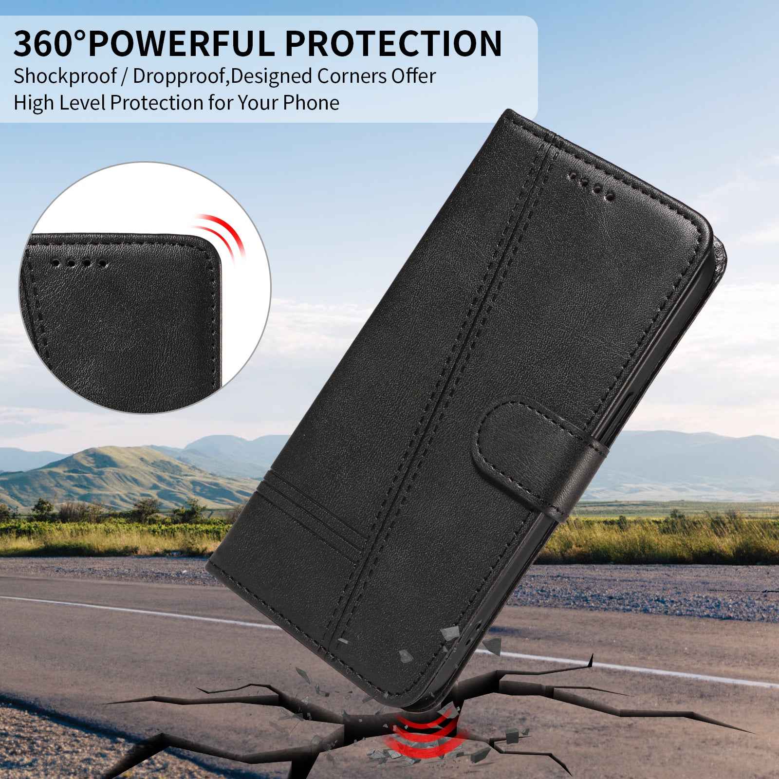 For Xiaomi 17 Pro Wallet Case T-Shape Lines Leather Phone Cover Stand -  Black