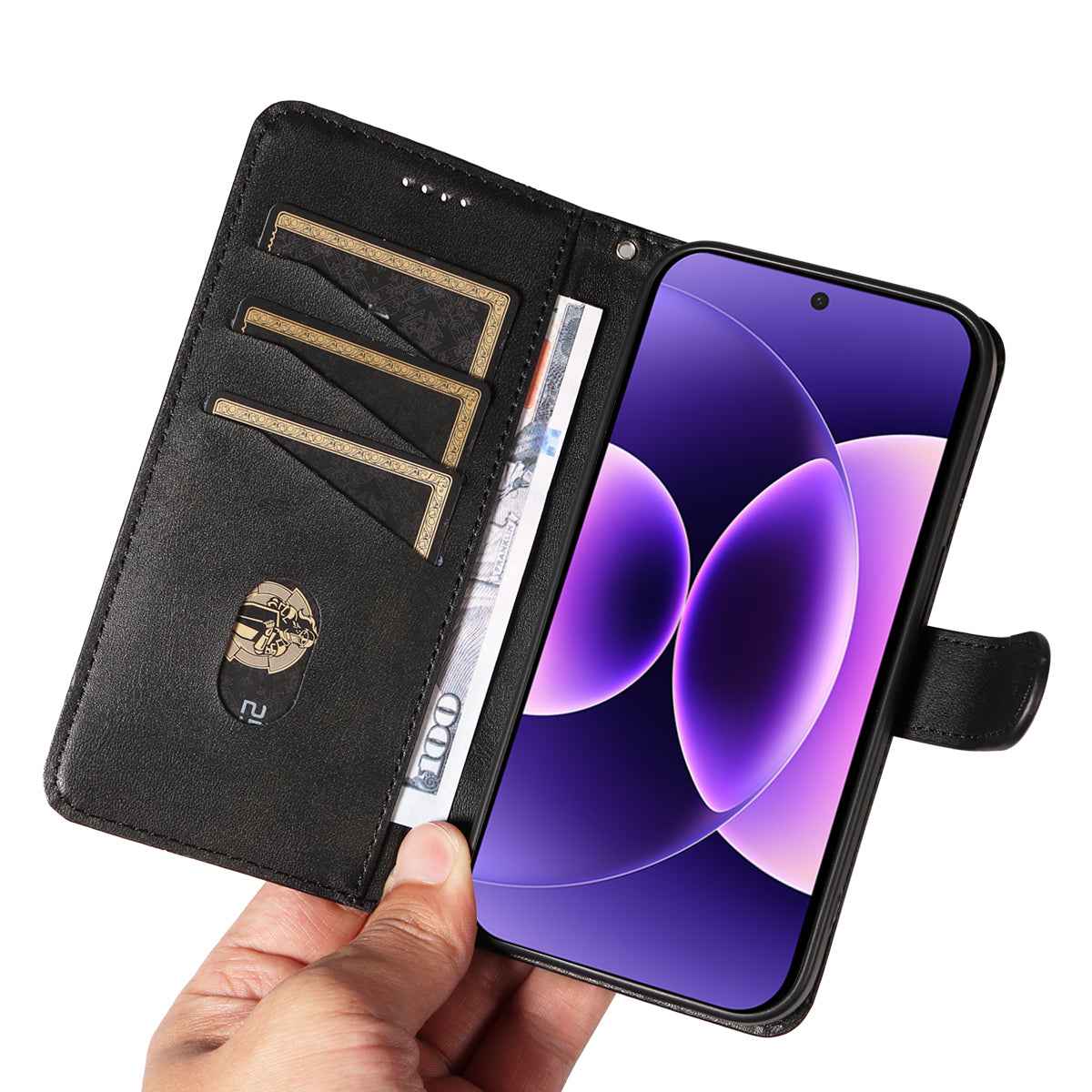 For Xiaomi 17 Pro Wallet Case T-Shape Lines Leather Phone Cover Stand -  Black