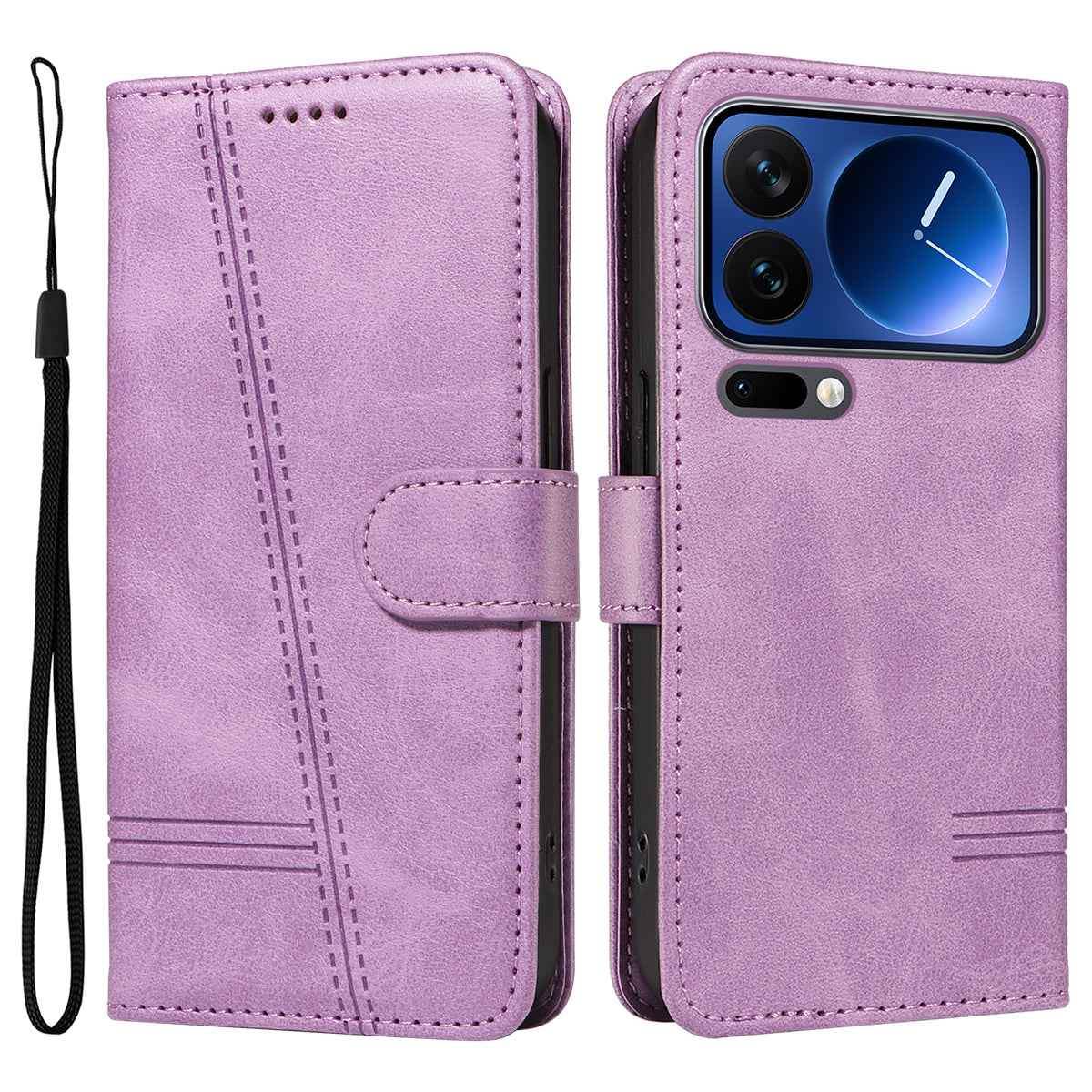For Xiaomi 17 Pro Wallet Case T-Shape Lines Leather Phone Cover Stand -  Light Purple
