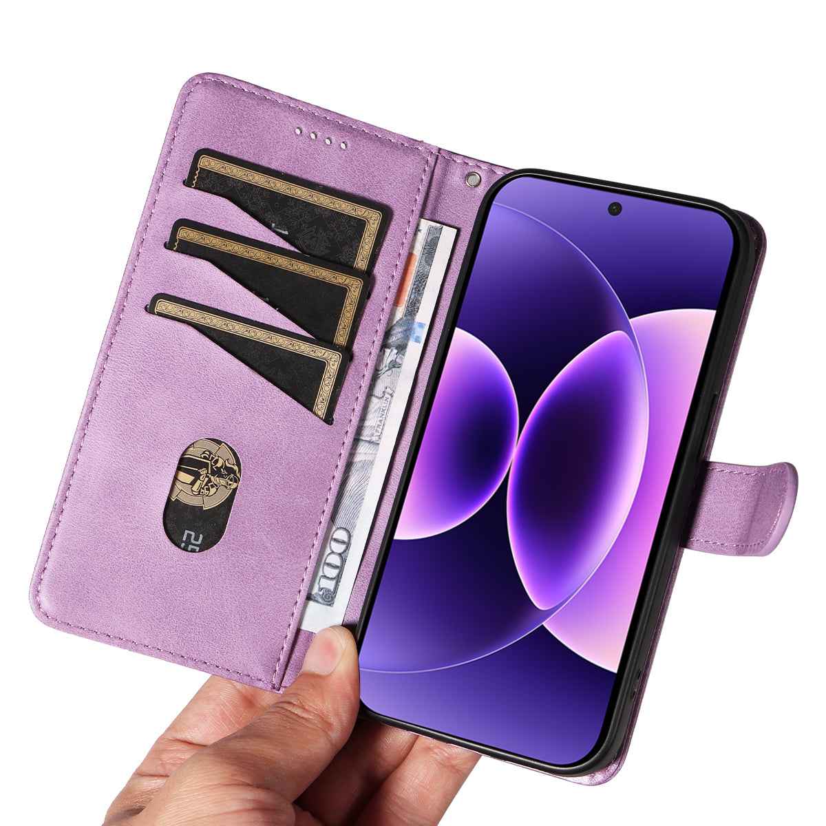For Xiaomi 17 Pro Wallet Case T-Shape Lines Leather Phone Cover Stand -  Light Purple
