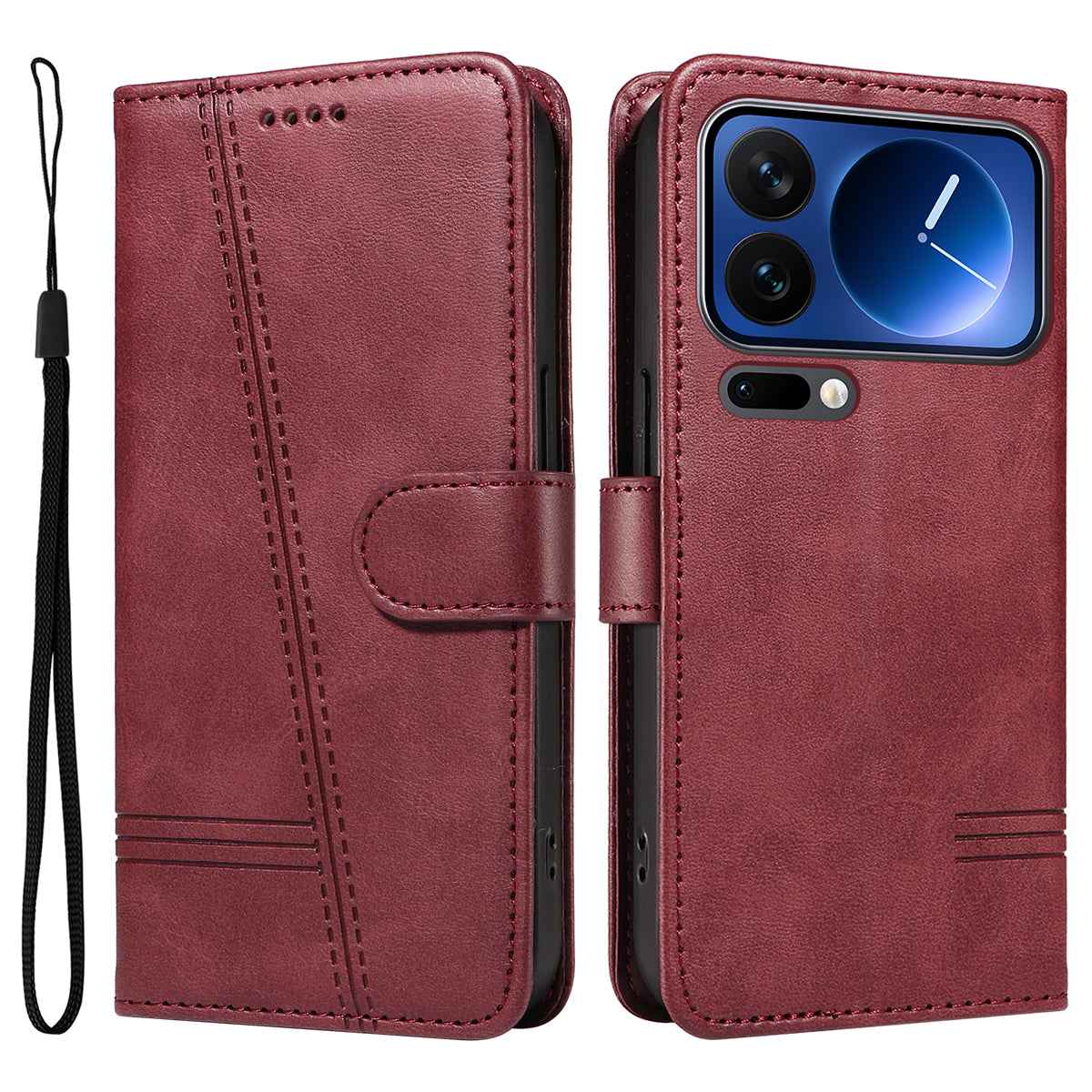 For Xiaomi 17 Pro Wallet Case T-Shape Lines Leather Phone Cover Stand - Wine Red