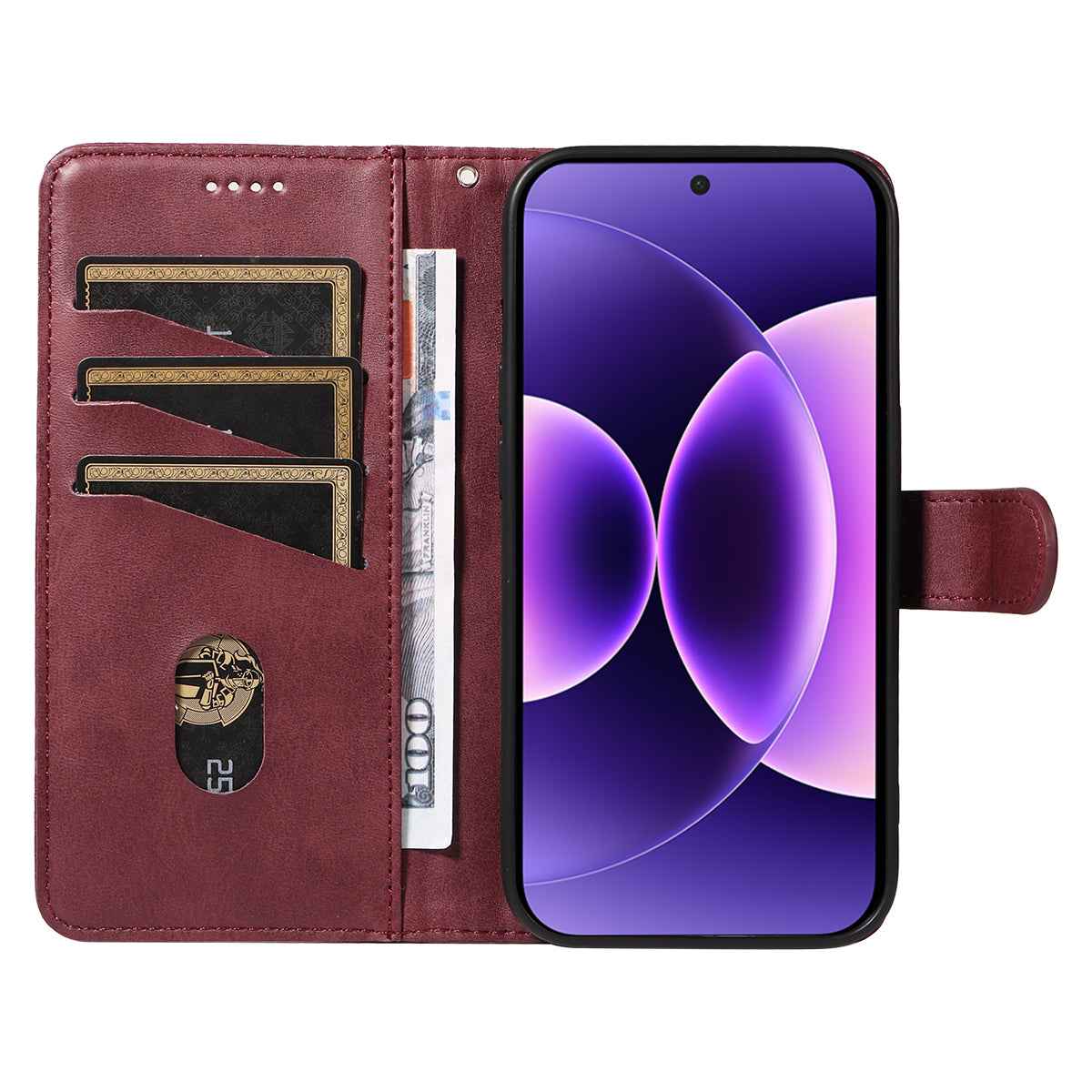 For Xiaomi 17 Pro Wallet Case T-Shape Lines Leather Phone Cover Stand - Wine Red