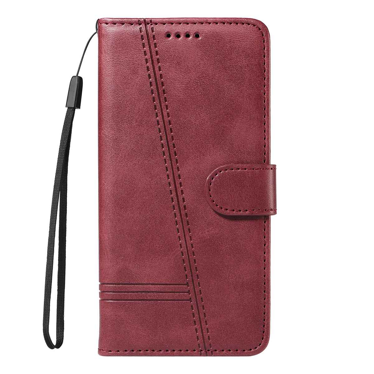 For Xiaomi 17 Pro Wallet Case T-Shape Lines Leather Phone Cover Stand - Wine Red