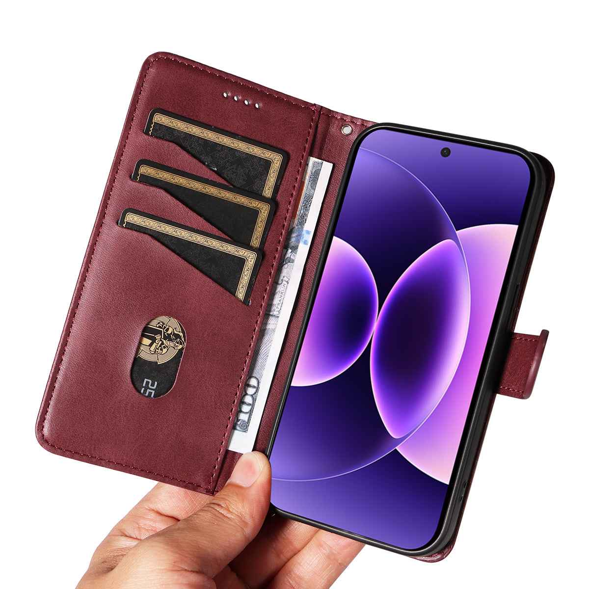 For Xiaomi 17 Pro Wallet Case T-Shape Lines Leather Phone Cover Stand - Wine Red