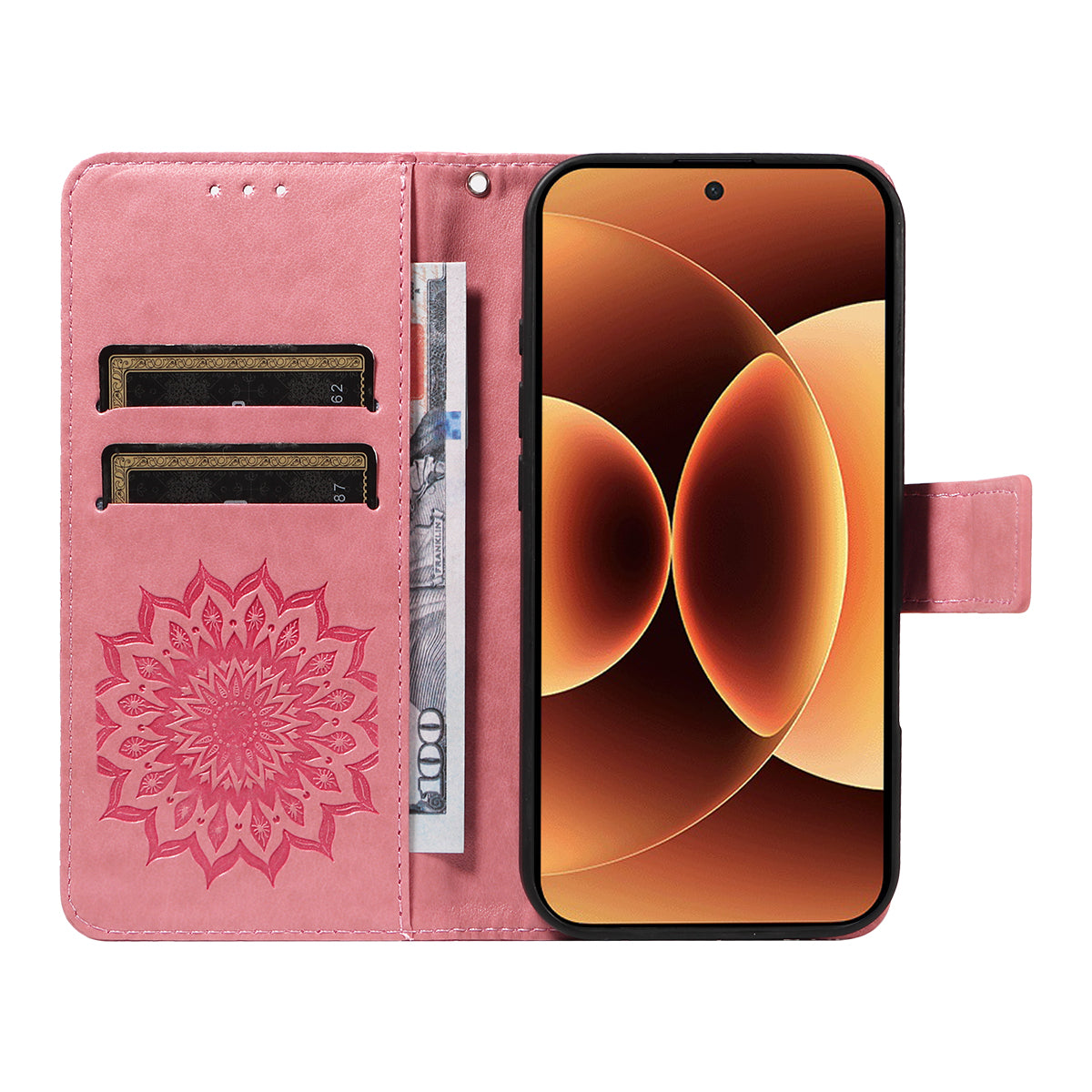 For Xiaomi 17 Pro Max Leather Wallet Case Sunflower Imprinted Phone Cover - Pink