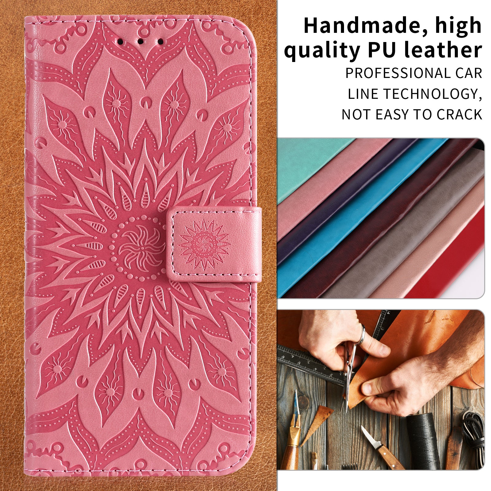For Xiaomi 17 Pro Max Leather Wallet Case Sunflower Imprinted Phone Cover - Pink
