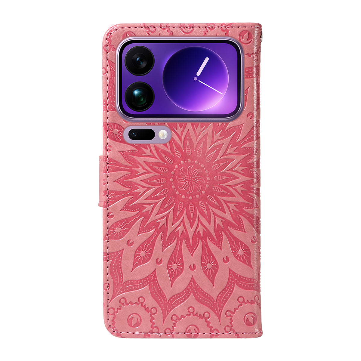 For Xiaomi 17 Pro Max Leather Wallet Case Sunflower Imprinted Phone Cover - Pink