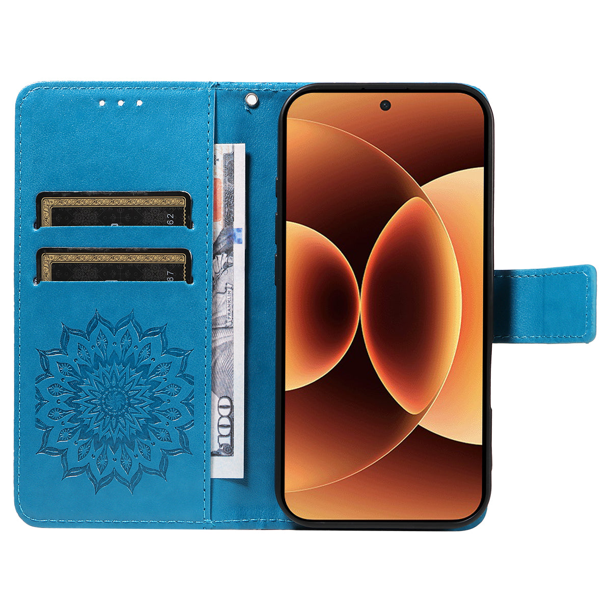 For Xiaomi 17 Pro Max Leather Wallet Case Sunflower Imprinted Phone Cover - Blue