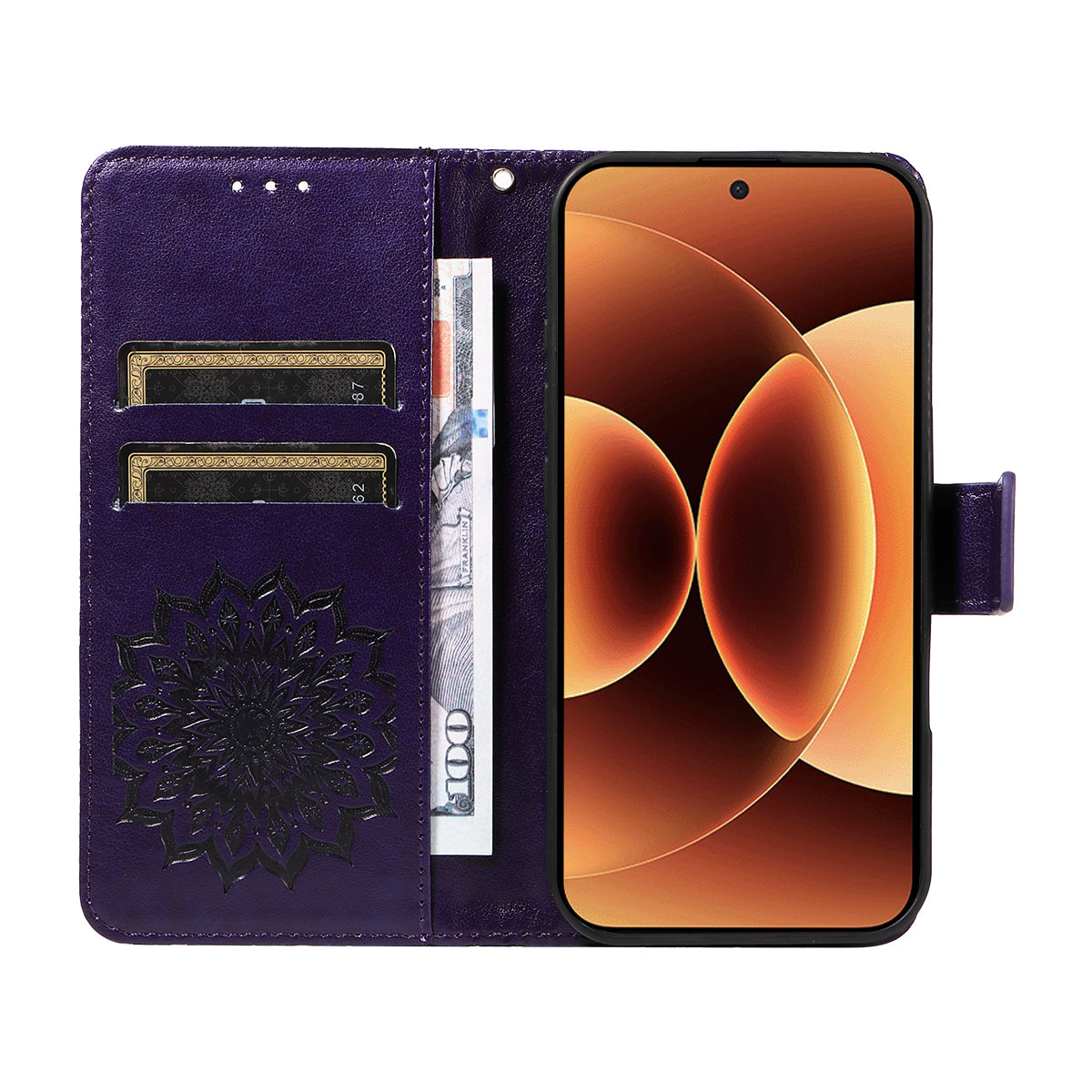 For Xiaomi 17 Pro Max Leather Wallet Case Sunflower Imprinted Phone Cover - Purple
