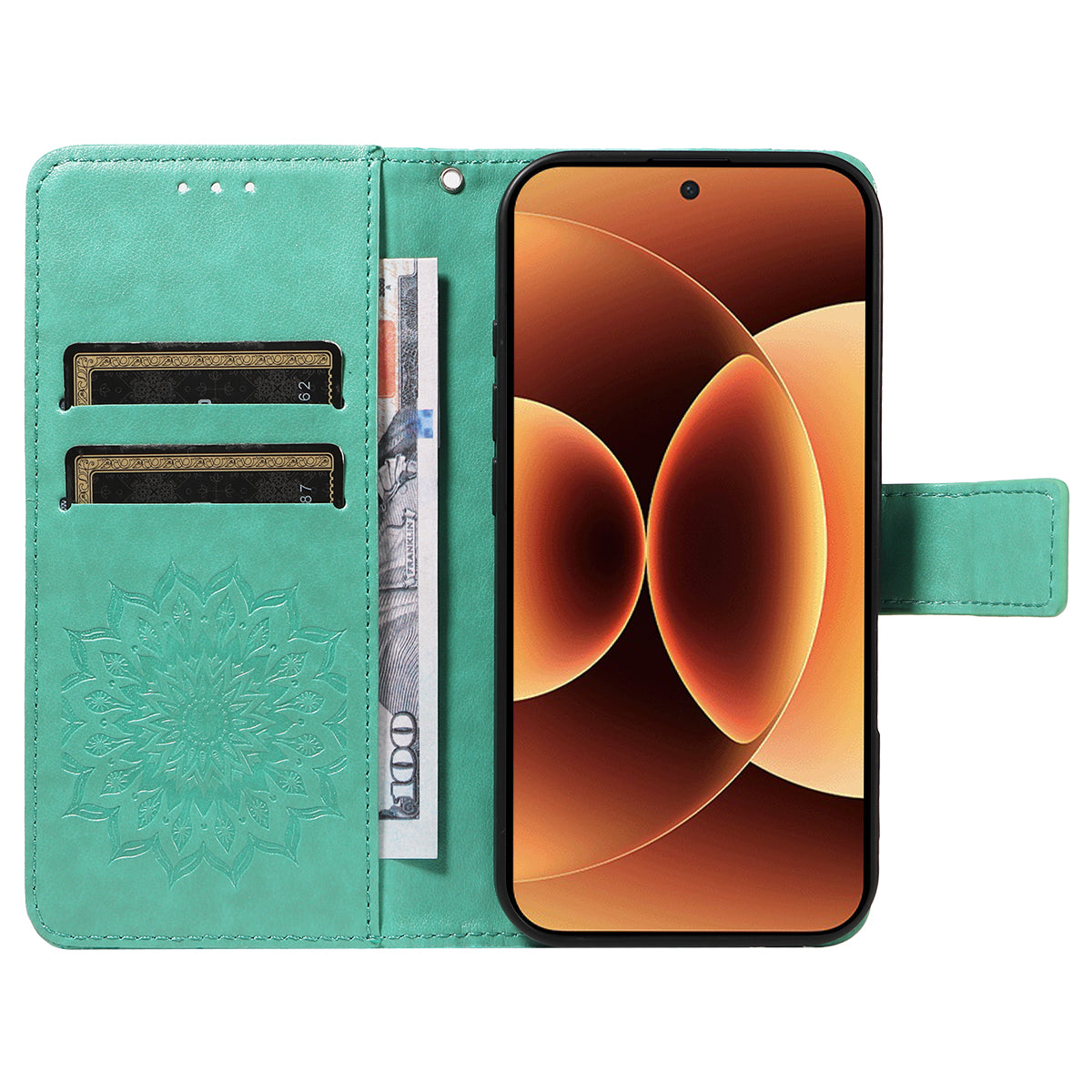 For Xiaomi 17 Pro Max Leather Wallet Case Sunflower Imprinted Phone Cover - Green