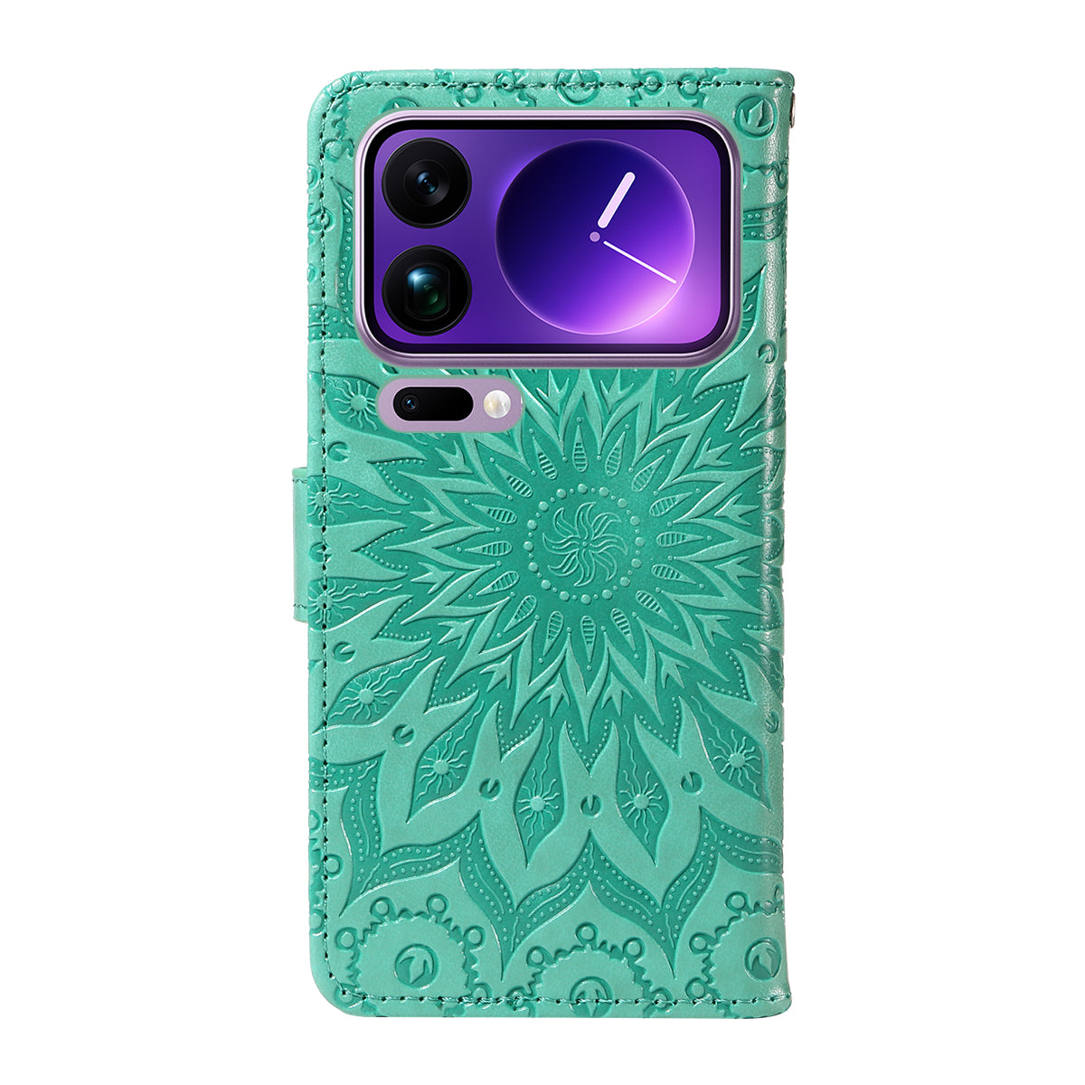 For Xiaomi 17 Pro Max Leather Wallet Case Sunflower Imprinted Phone Cover - Green