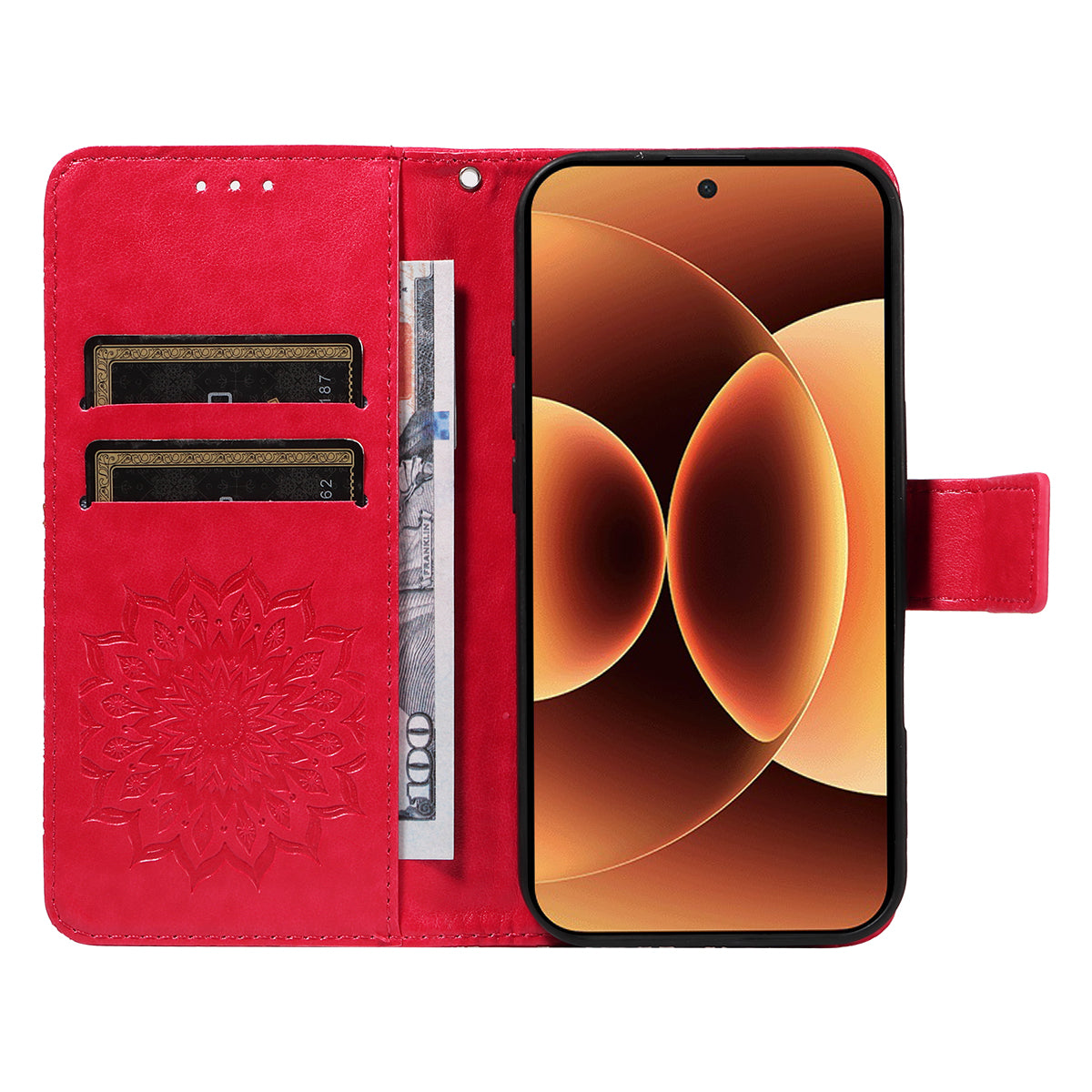 For Xiaomi 17 Pro Max Leather Wallet Case Sunflower Imprinted Phone Cover - Red