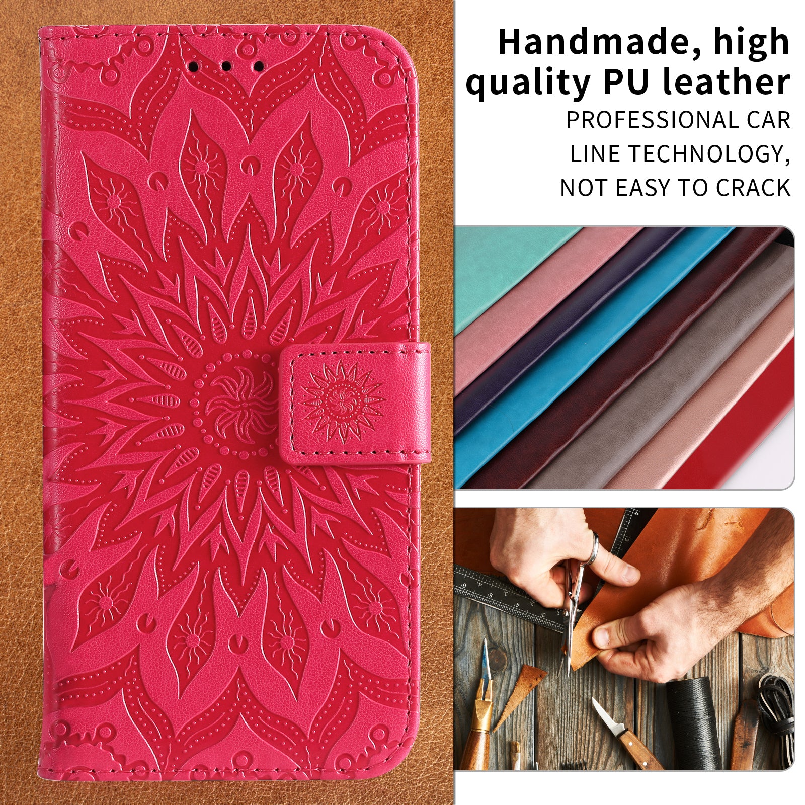 For Xiaomi 17 Pro Max Leather Wallet Case Sunflower Imprinted Phone Cover - Red