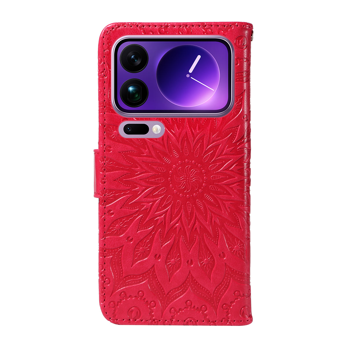 For Xiaomi 17 Pro Max Leather Wallet Case Sunflower Imprinted Phone Cover - Red