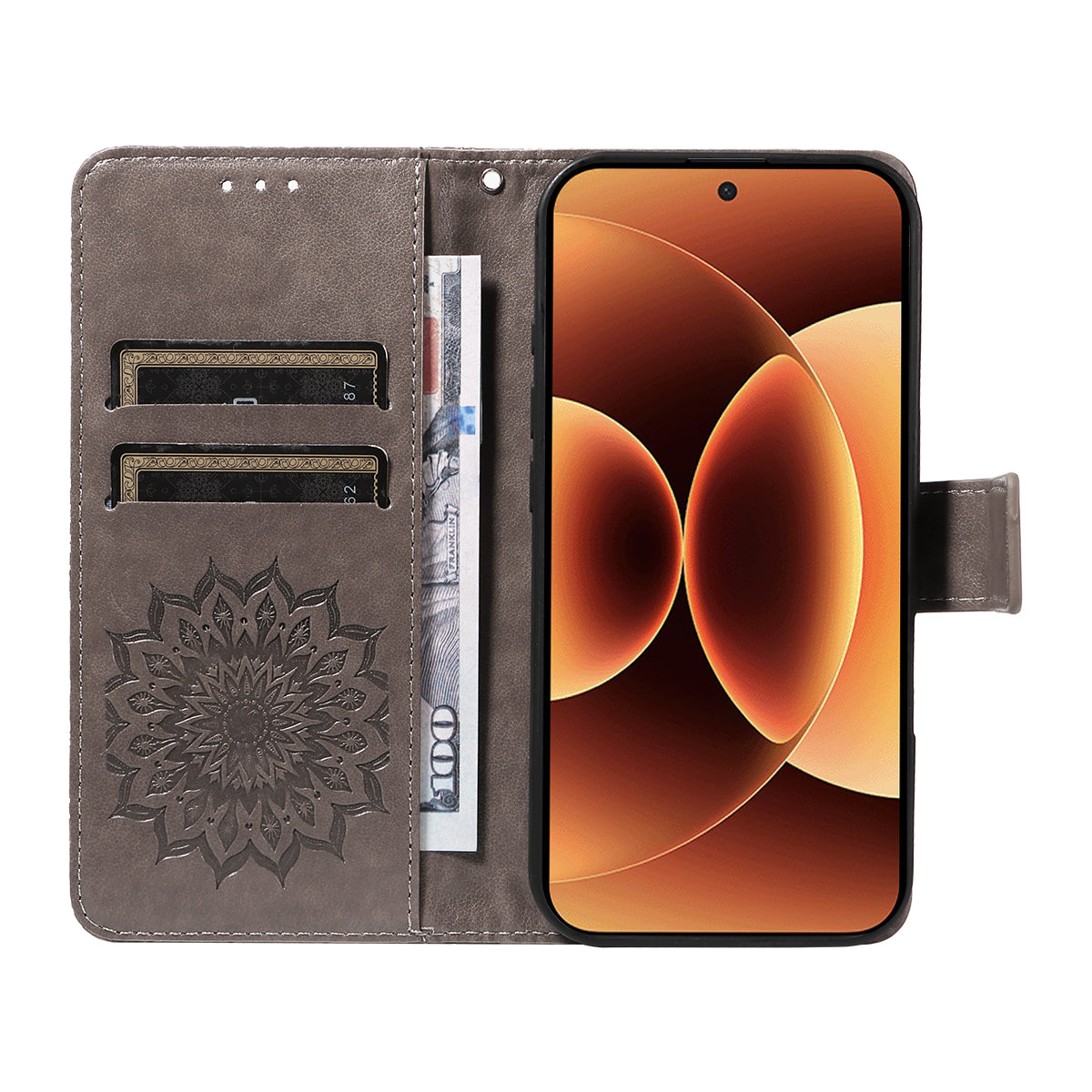 For Xiaomi 17 Pro Max Leather Wallet Case Sunflower Imprinted Phone Cover - Grey