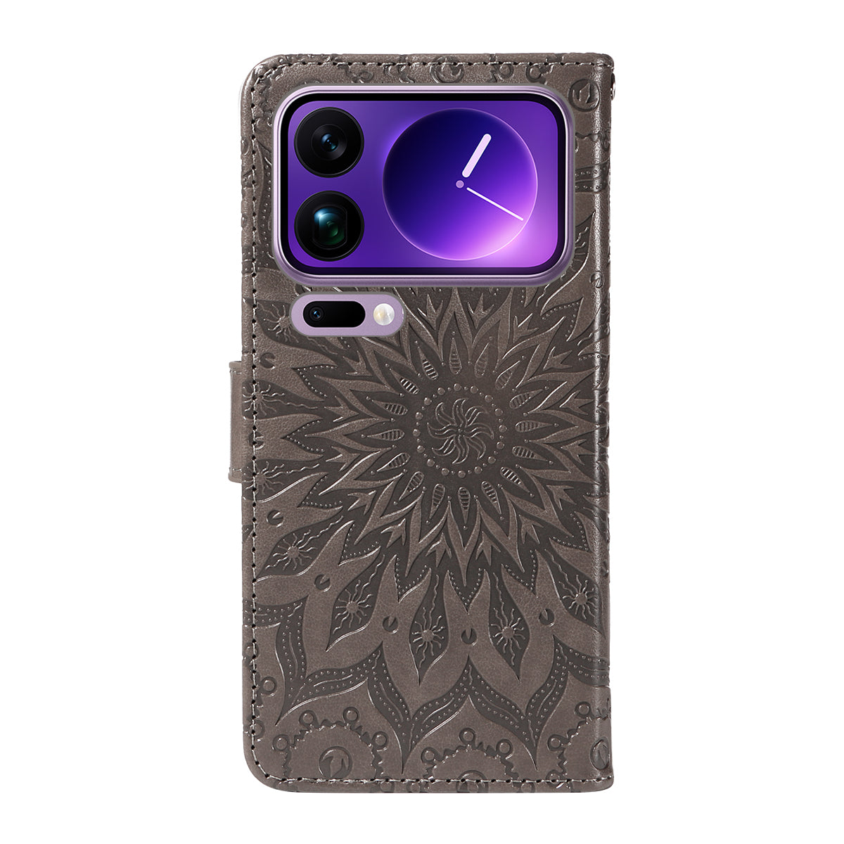 For Xiaomi 17 Pro Max Leather Wallet Case Sunflower Imprinted Phone Cover - Grey