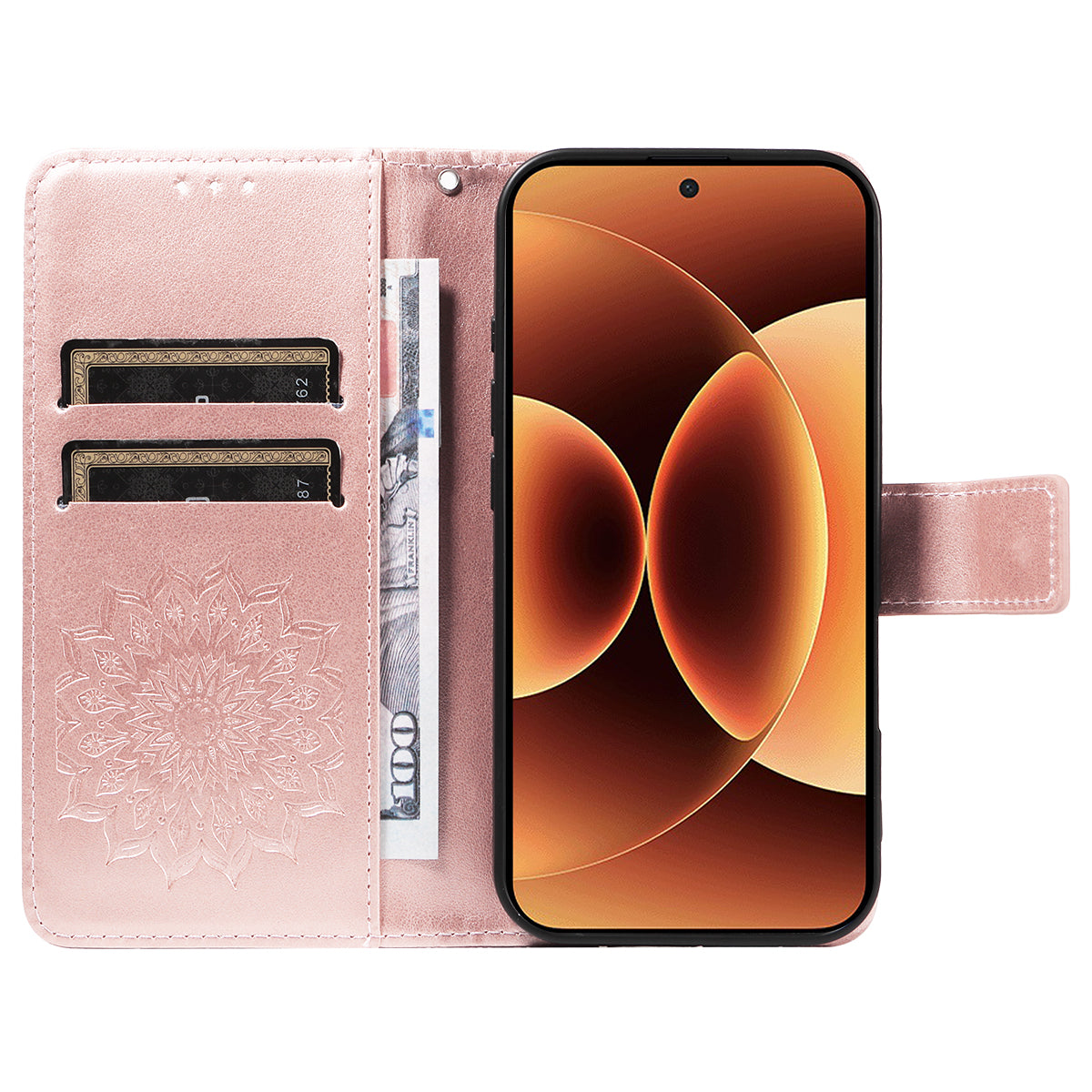 For Xiaomi 17 Pro Max Leather Wallet Case Sunflower Imprinted Phone Cover -  Rose Gold