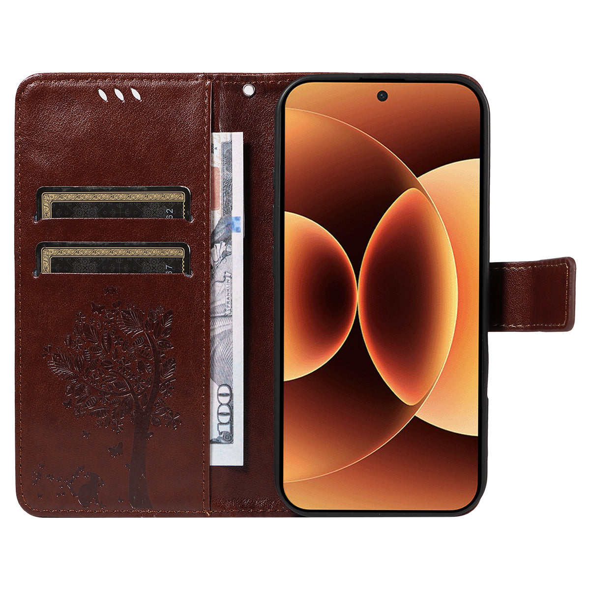 For Xiaomi 17 Pro Max Phone Case with Stand Cat Tree Pattern Leather Wallet Mobile Cover - Coffee