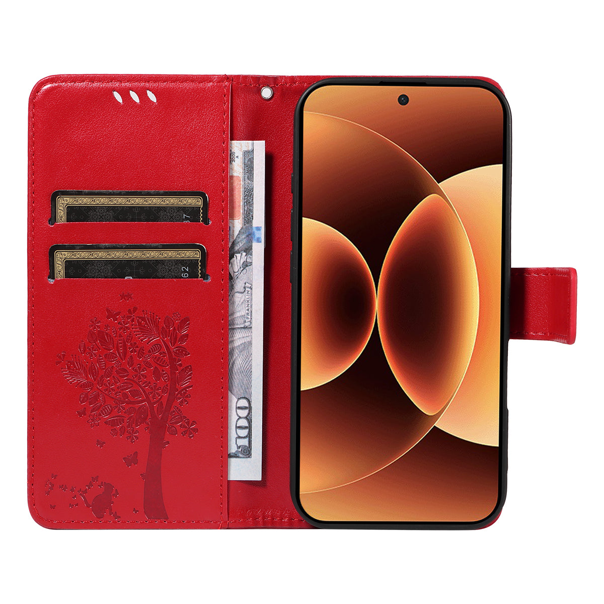 For Xiaomi 17 Pro Max Phone Case with Stand Cat Tree Pattern Leather Wallet Mobile Cover - Red