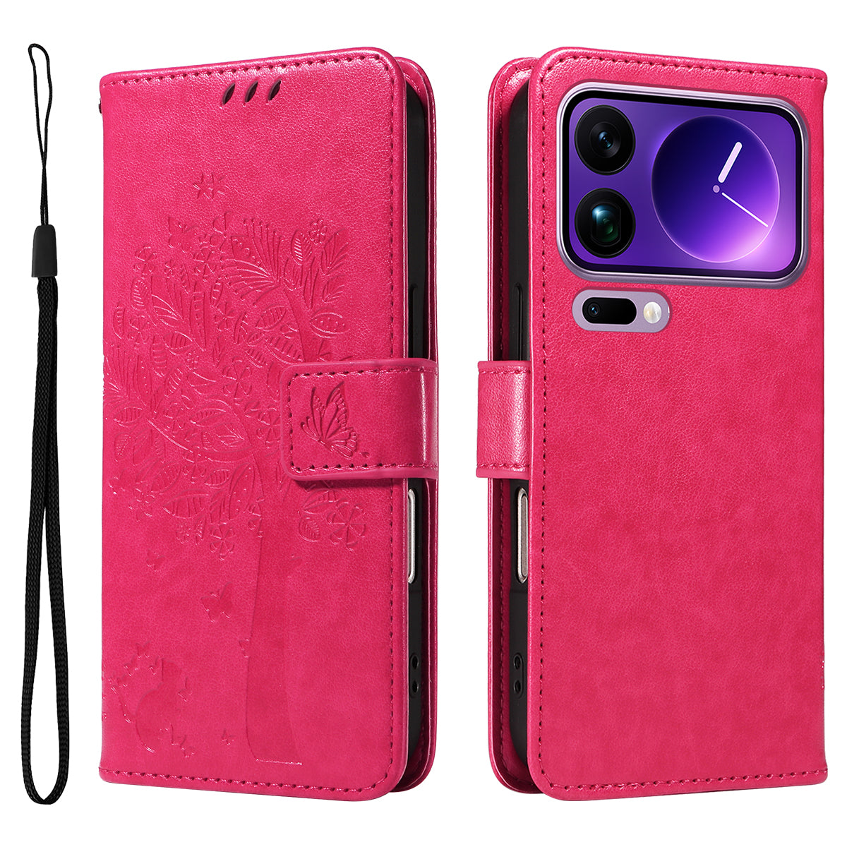 For Xiaomi 17 Pro Max Phone Case with Stand Cat Tree Pattern Leather Wallet Mobile Cover - Rose