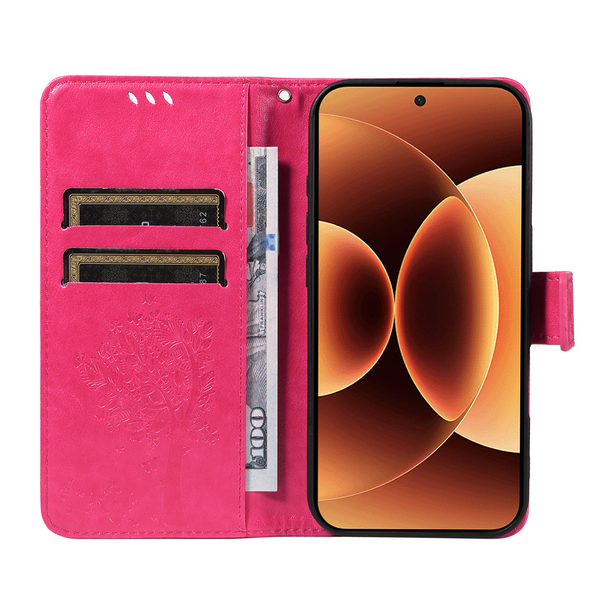 For Xiaomi 17 Pro Max Phone Case with Stand Cat Tree Pattern Leather Wallet Mobile Cover - Rose