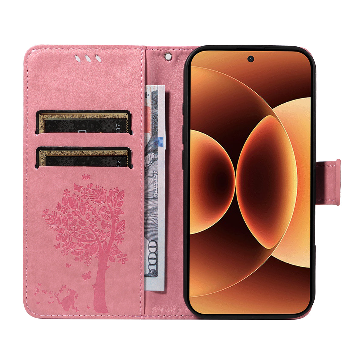 For Xiaomi 17 Pro Max Phone Case with Stand Cat Tree Pattern Leather Wallet Mobile Cover - Pink