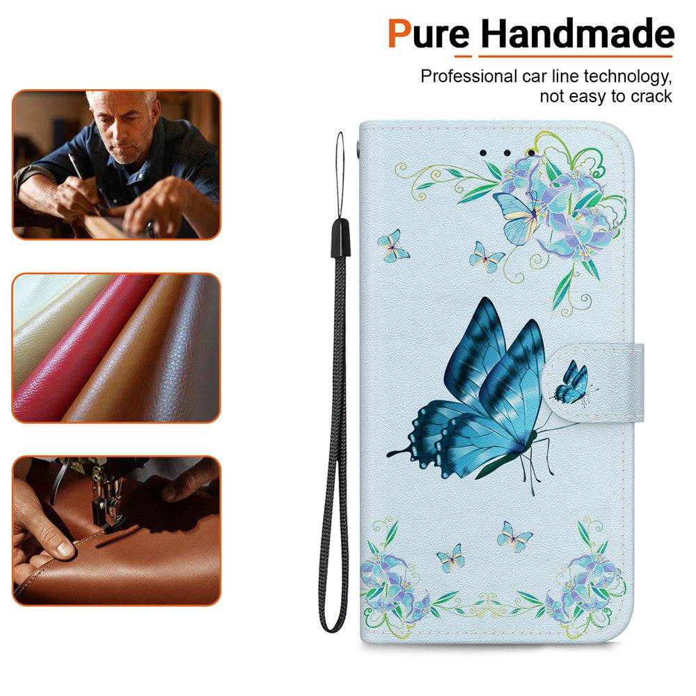 For Xiaomi Redmi Note 15 Pro 5G (Global) Wallet Phone Case Pattern Printing Leather Flip Cover with Strap - Blue Butterfly Flower