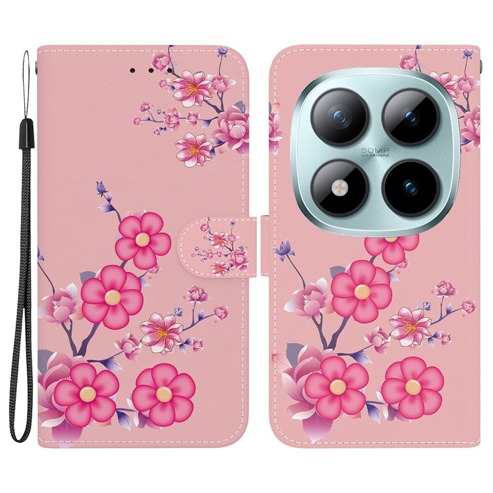 For Xiaomi Redmi Note 15 Pro 5G (Global) Wallet Phone Case Pattern Printing Leather Flip Cover with Strap - Sakura