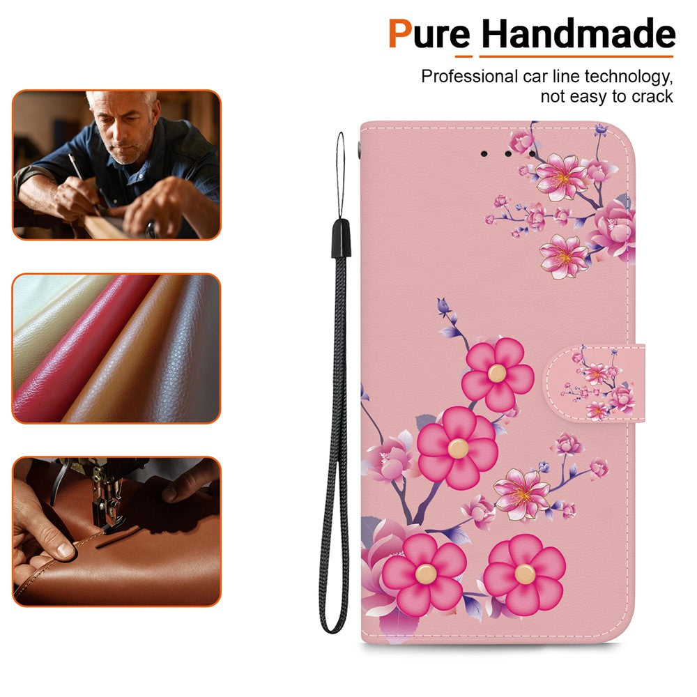 For Xiaomi Redmi Note 15 Pro 5G (Global) Wallet Phone Case Pattern Printing Leather Flip Cover with Strap - Sakura