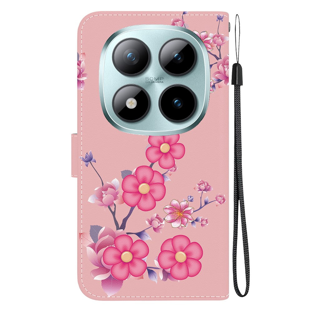 For Xiaomi Redmi Note 15 Pro 5G (Global) Wallet Phone Case Pattern Printing Leather Flip Cover with Strap - Sakura