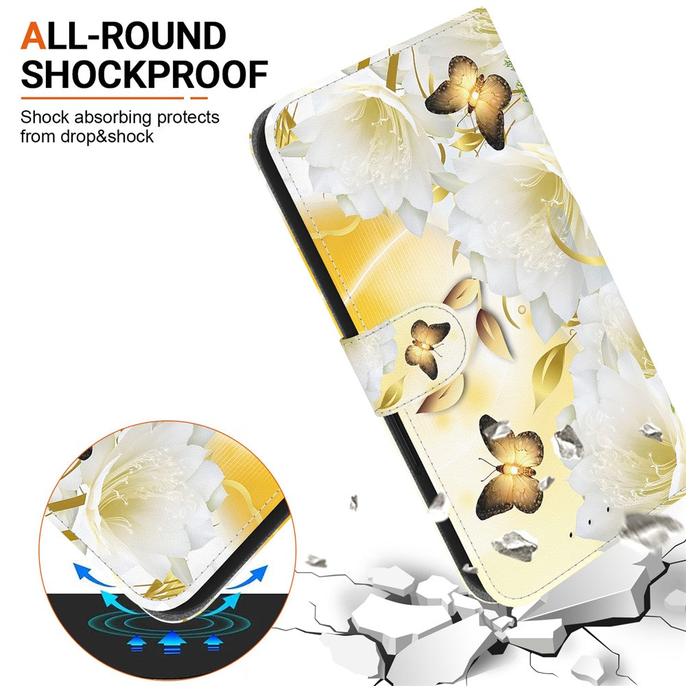 For Xiaomi Redmi Note 15 Pro 5G (Global) Wallet Phone Case Pattern Printing Leather Flip Cover with Strap - Gold Butterfly Flower