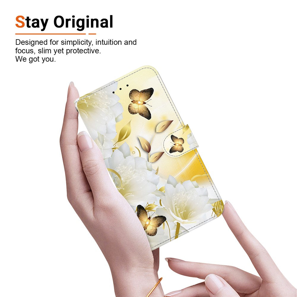 For Xiaomi Redmi Note 15 Pro 5G (Global) Wallet Phone Case Pattern Printing Leather Flip Cover with Strap - Gold Butterfly Flower