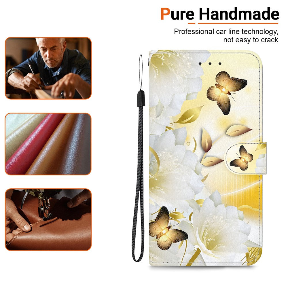 For Xiaomi Redmi Note 15 Pro 5G (Global) Wallet Phone Case Pattern Printing Leather Flip Cover with Strap - Gold Butterfly Flower
