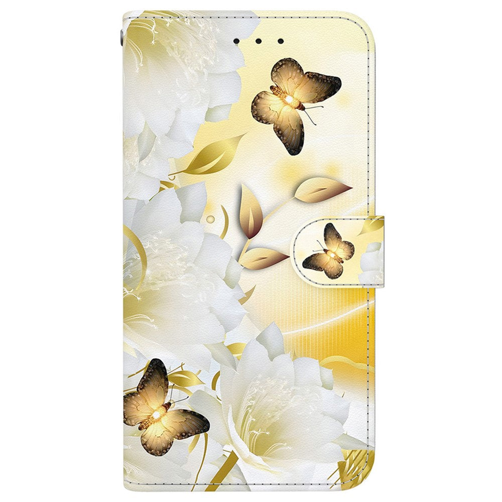 For Xiaomi Redmi Note 15 Pro 5G (Global) Wallet Phone Case Pattern Printing Leather Flip Cover with Strap - Gold Butterfly Flower
