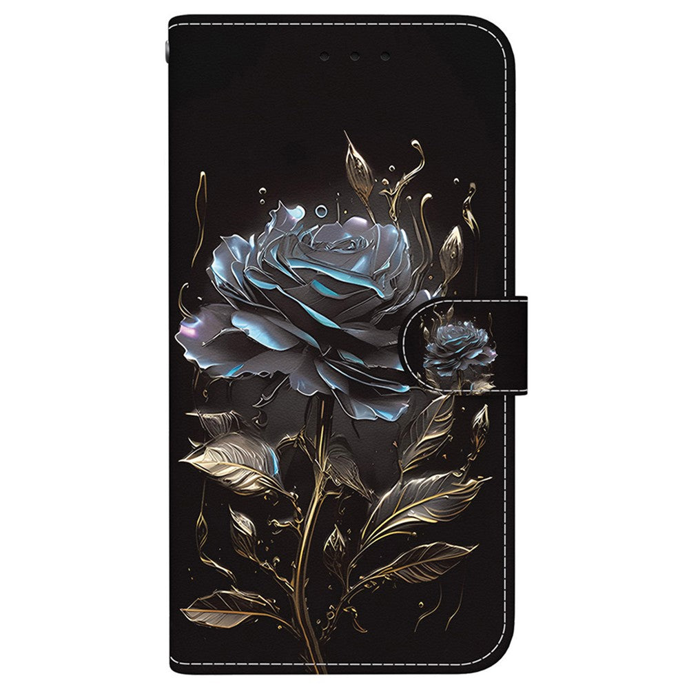 For Xiaomi Redmi Note 15 Pro 5G (Global) Wallet Phone Case Pattern Printing Leather Flip Cover with Strap - Black Rose