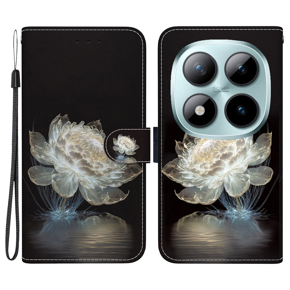 For Xiaomi Redmi Note 15 Pro 5G (Global) Wallet Phone Case Pattern Printing Leather Flip Cover with Strap - Crystal Peony