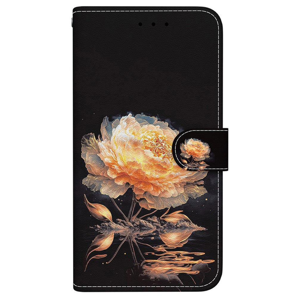 For Xiaomi Redmi Note 15 Pro 5G (Global) Wallet Phone Case Pattern Printing Leather Flip Cover with Strap - Gold Peony