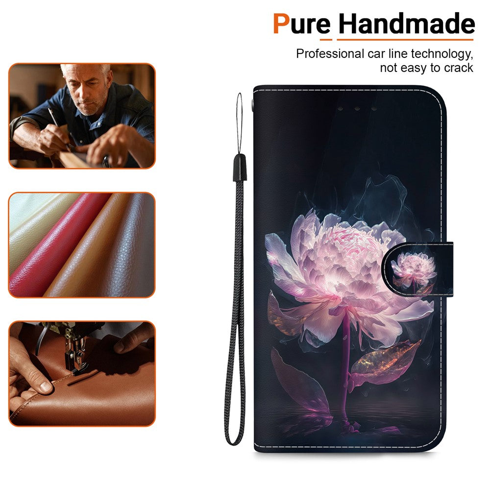 For Xiaomi Redmi Note 15 Pro 5G (Global) Wallet Phone Case Pattern Printing Leather Flip Cover with Strap - Purple Peony