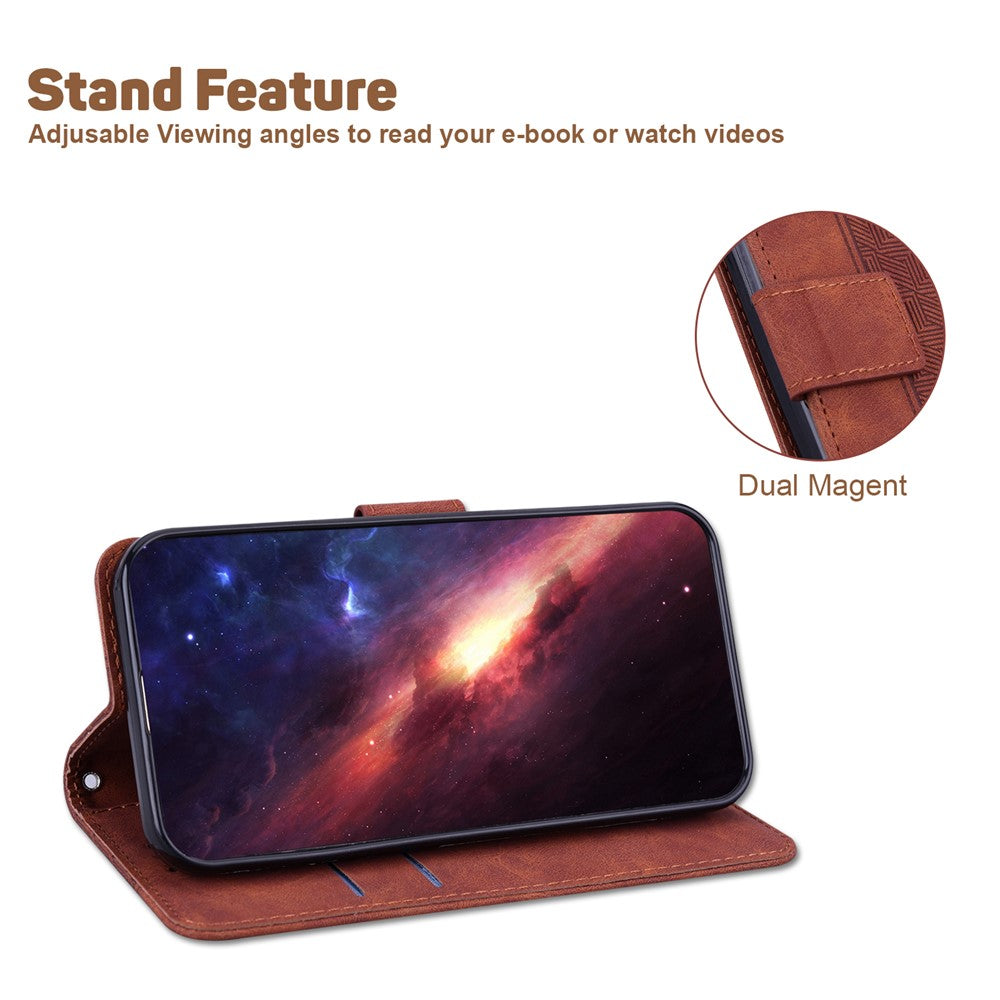 For Xiaomi Redmi Note 15 Pro 5G (Global) Case Geometry Pattern Leather Wallet Phone Cover with Wrist Strap - Brown