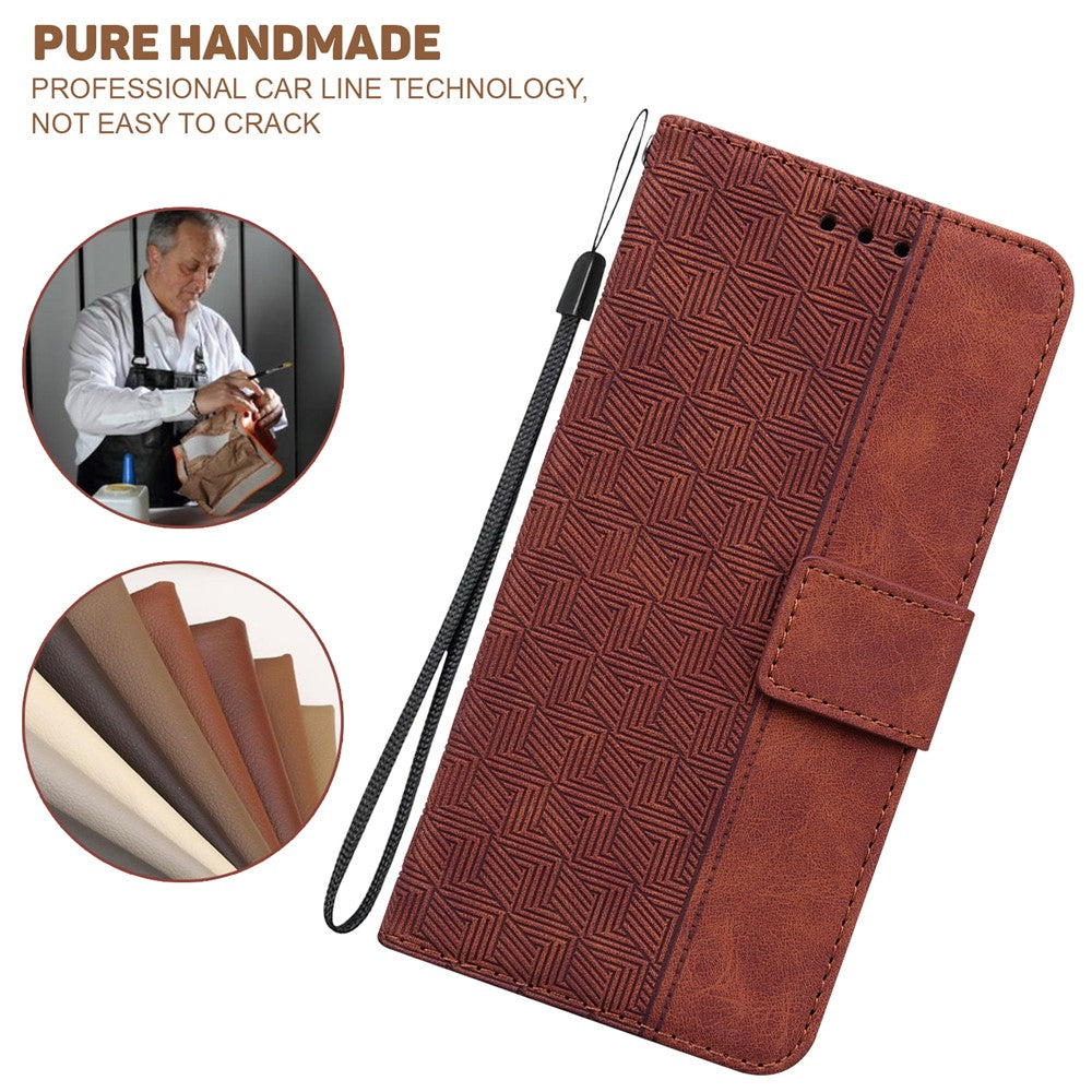 For Xiaomi Redmi Note 15 Pro 5G (Global) Case Geometry Pattern Leather Wallet Phone Cover with Wrist Strap - Brown