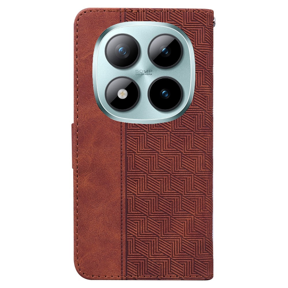 For Xiaomi Redmi Note 15 Pro 5G (Global) Case Geometry Pattern Leather Wallet Phone Cover with Wrist Strap - Brown