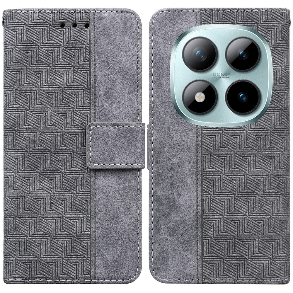For Xiaomi Redmi Note 15 Pro 5G (Global) Case Geometry Pattern Leather Wallet Phone Cover with Wrist Strap - Grey