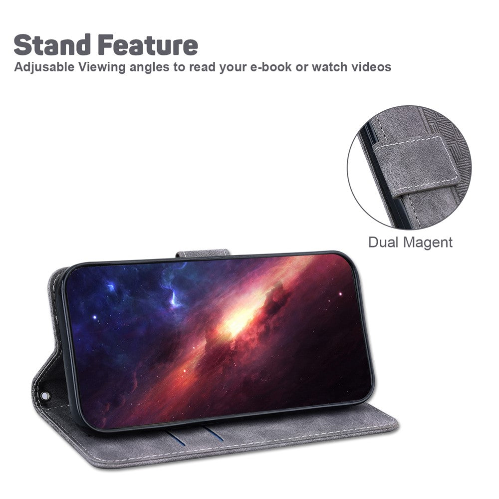 For Xiaomi Redmi Note 15 Pro 5G (Global) Case Geometry Pattern Leather Wallet Phone Cover with Wrist Strap - Grey
