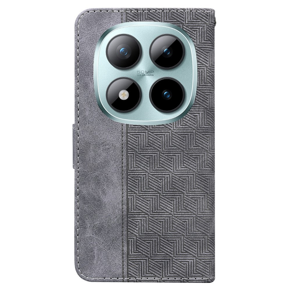 For Xiaomi Redmi Note 15 Pro 5G (Global) Case Geometry Pattern Leather Wallet Phone Cover with Wrist Strap - Grey