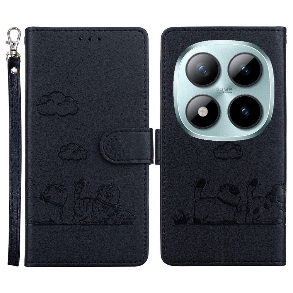 For Xiaomi Redmi Note 15 Pro 5G (Global) Case RFID Blocking Kitten Pattern TPU + PU Leather Phone Cover with Wrist Strap - Black