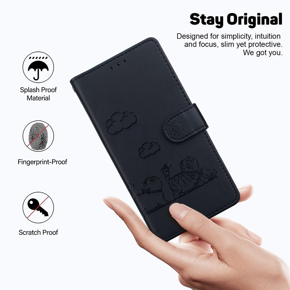 For Xiaomi Redmi Note 15 Pro 5G (Global) Case RFID Blocking Kitten Pattern TPU + PU Leather Phone Cover with Wrist Strap - Black